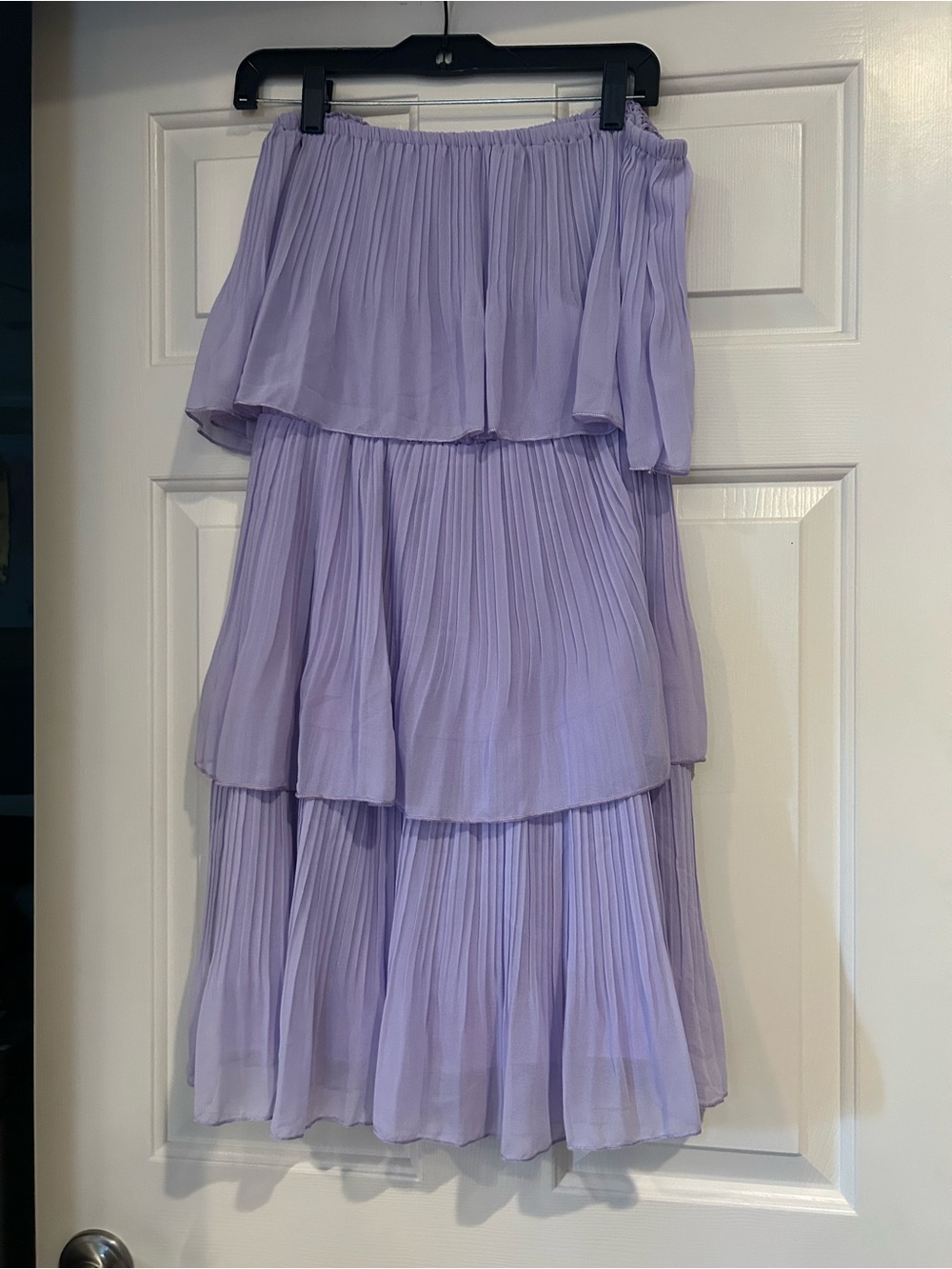 Lilac Tiered Pleated Off-Shoulder Dress